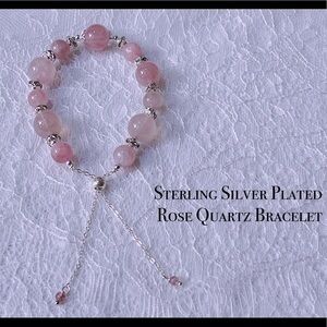 Sterling Silver Plated Rose Quartz Bracelet A-4